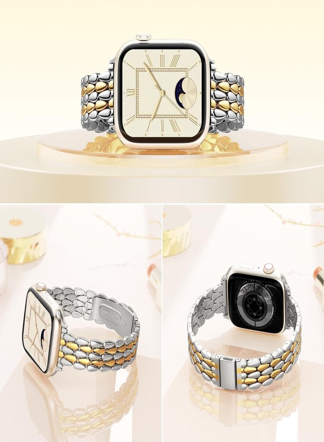 VISOOM Metal Iwatch bracelet Bands for Apple Watch Bands 38/40/41/42mm Women - Thin Slim Dressy Luxury Cute Designer Apple Watch Series 11 10 Se 9 8 7 6 5 4 3 2 1 Bracelet Bands for Women-Sliver Gold - Image 2