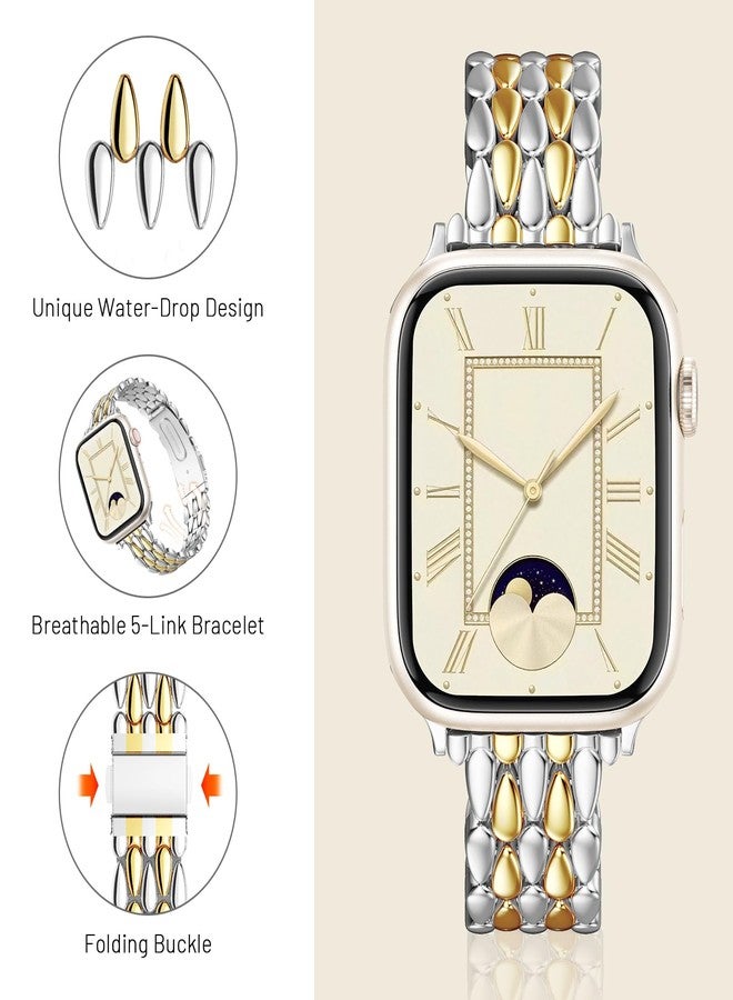 VISOOM Metal Iwatch bracelet Bands for Apple Watch Bands 38/40/41/42mm Women - Thin Slim Dressy Luxury Cute Designer Apple Watch Series 11 10 Se 9 8 7 6 5 4 3 2 1 Bracelet Bands for Women-Sliver Gold - Image 3