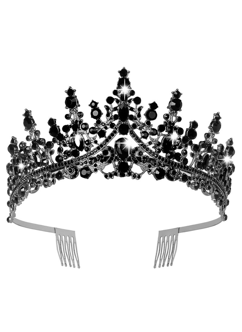 Vofler - Black Crown Vofler Halloween Black Swan Costume Siren Evil Queen Tiaras Crystal Headband for Womens Woman Princess Adult Girls Gothic Vampire Witch Cosplay Party Wedding Birthday Quinceanera Pageant - Image 1
