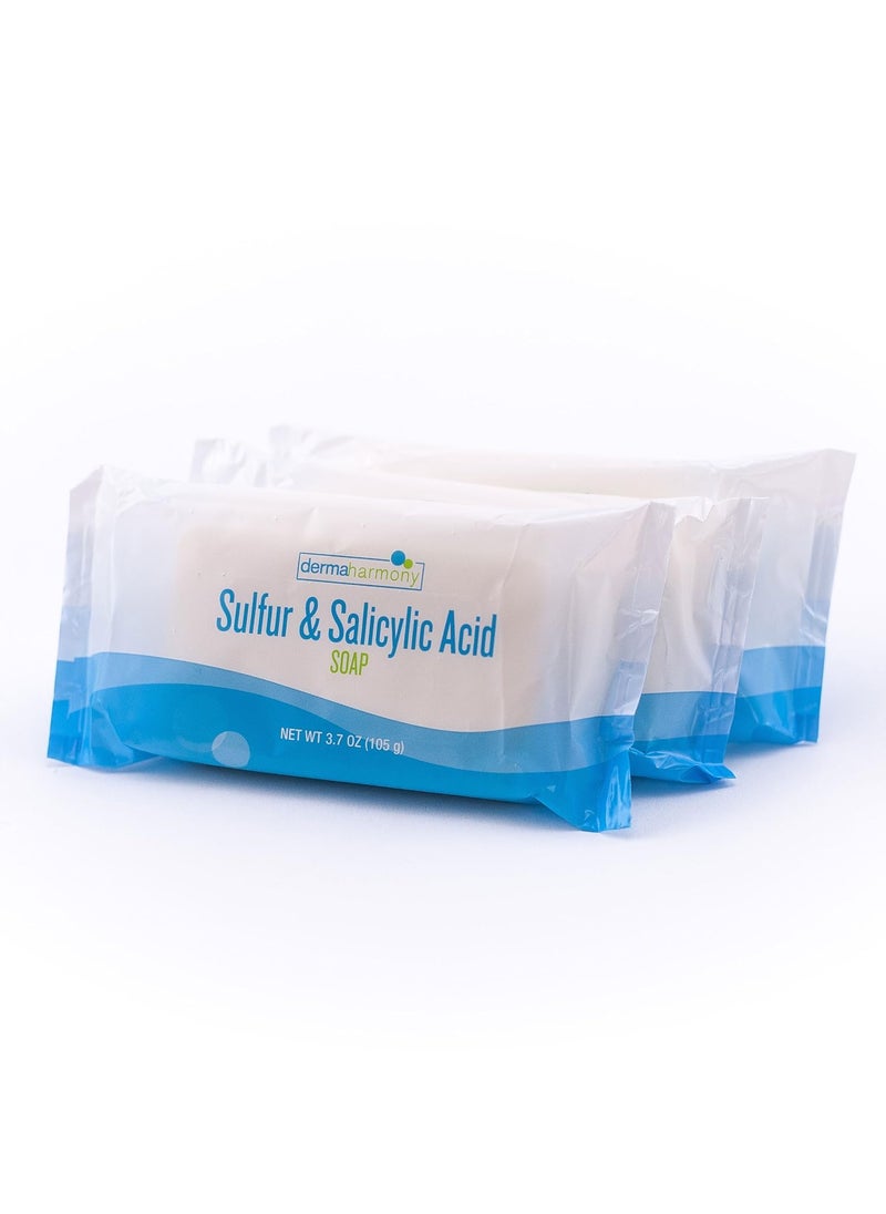 Dermaharmony Sulfur and Salicylic Acid Bar Soap 37 oz  Made in the USA 3 Bars 