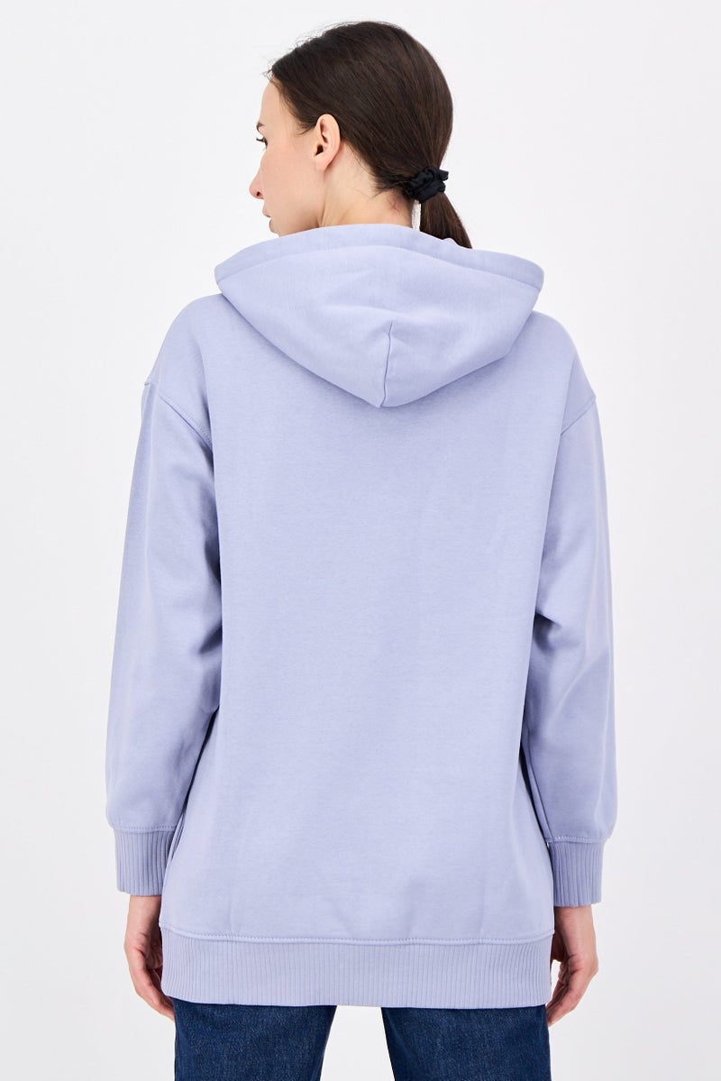 ESPRIT هودي نسائي فضفاض بغطاء رأس بشعار العلامة التجارية بأكمام طويلة، لافندر - Image 2