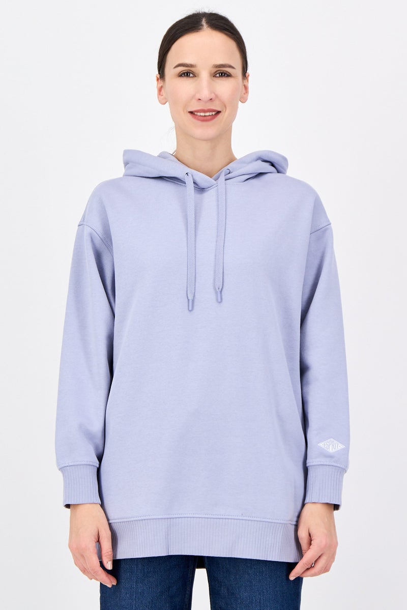 ESPRIT هودي نسائي فضفاض بغطاء رأس بشعار العلامة التجارية بأكمام طويلة، لافندر - Image 1