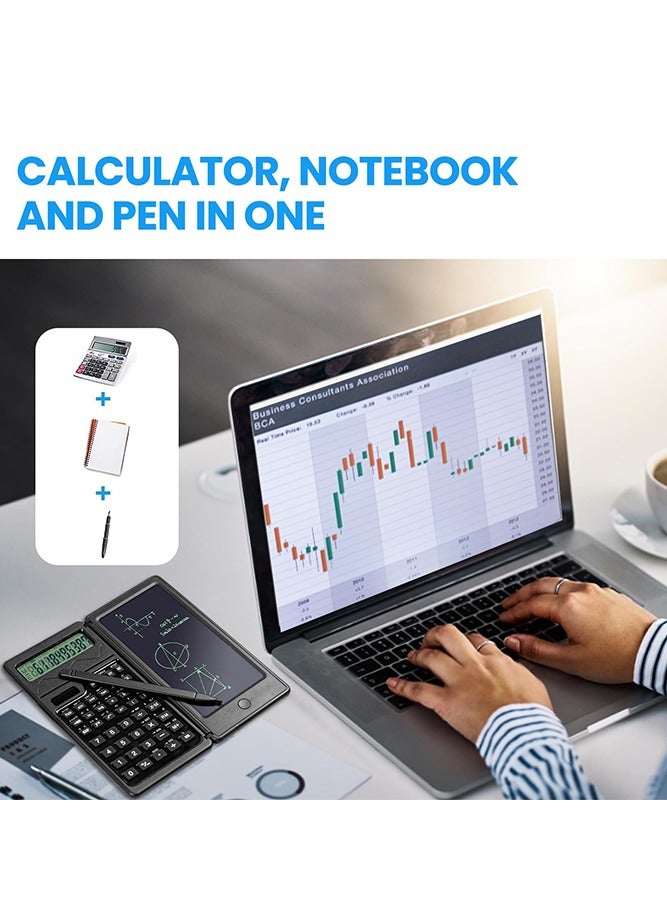 S3 Solar Scientific Calculators with Erasable Writing Tablet,Calculators Handwriting Tablet Electronic LCD Writing Tablet Function Calculator  Battery Powered Foldable 10 Digit Desk Calculator for S - Image 3