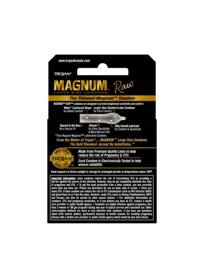 Trojan, Magnum Large Size Raw Lubricated Latex Condoms, 3 Count