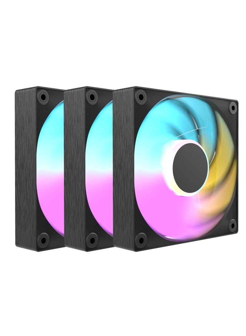 باور مجموعة من 3 مراوح تبريد لجهاز الكمبيوتر مقاس 120 مم بتقنية ARGB RGB PWM - مراوح تبريد صامتة عالية التدفق الهوائي للهيكل والمبردات مع مزامنة 5 فولت ثلاثية الأطراف. - Image 2