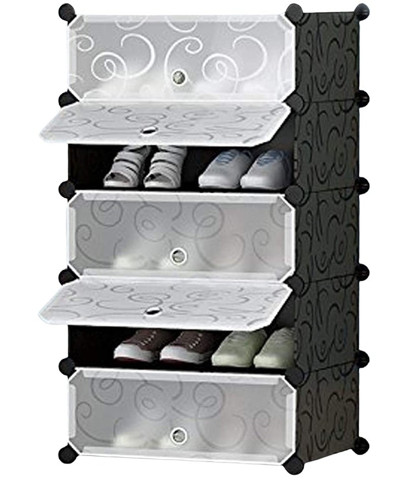 Oumffy Plastic Shoe Rack Portable Shoe Rack Organizer 30 Pair Tower Shelf Storage Cabinet Stand Expandable Boots Slippers 5 Tier Black