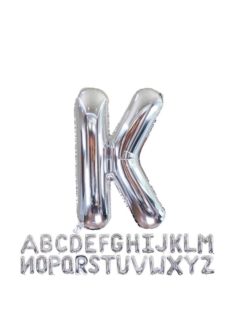بارتي ويذ إيما الحروف الفضية من الألف إلى الياء بالونات 32 بوصة بالونات الأبجدية الكبيرة الفضة رقائق الهيليوم رسالة بالون راية لحفل عيد ميلاد الذكرى السنوية زفاف الزفاف (فضي-K) - Image 1
