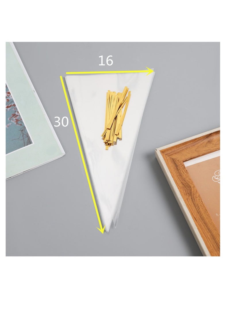 100pcs Triangle Flat Bottom Food Packaging Bags with Golden Metal Tie - Saudi Dates/Nuts Storage, Non-Resealable Kraft Material for Baklava/Dried Fruits - Image 1