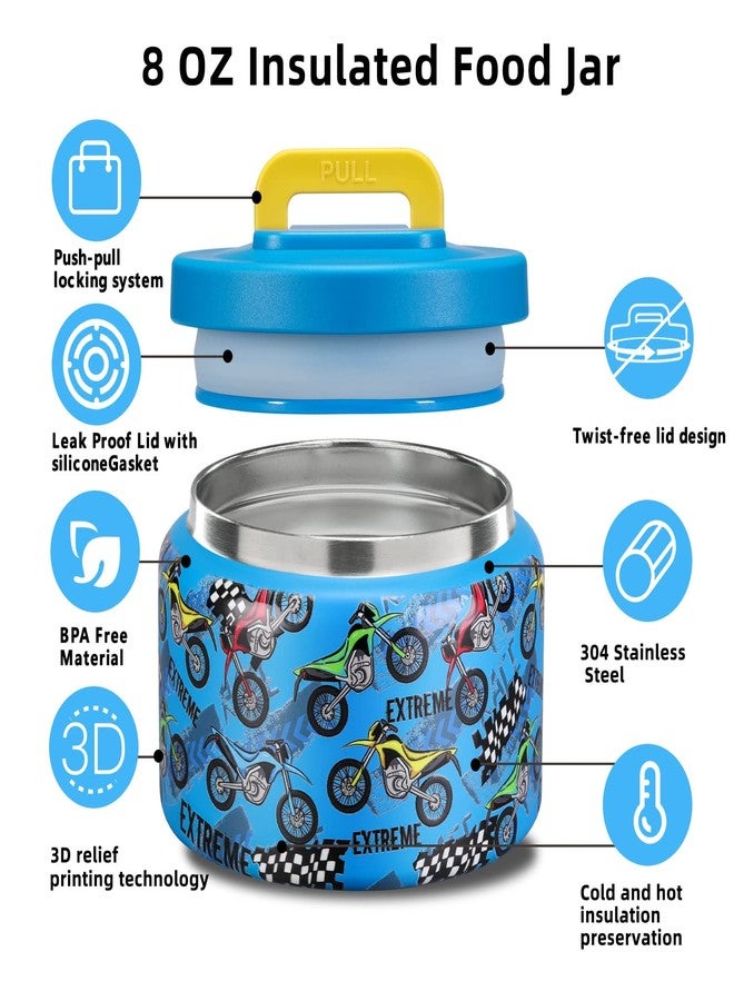 JXXM 8 Oz Thermo Food Jar for Hot & Cold Food for Kids, Insulated Lunch Containers Hot Food Jar,Leak-Proof Vacuum Stainless Steel Wide Mouth Lunch Soup Thermo for School (BLUE-Locomotive) - Image 2