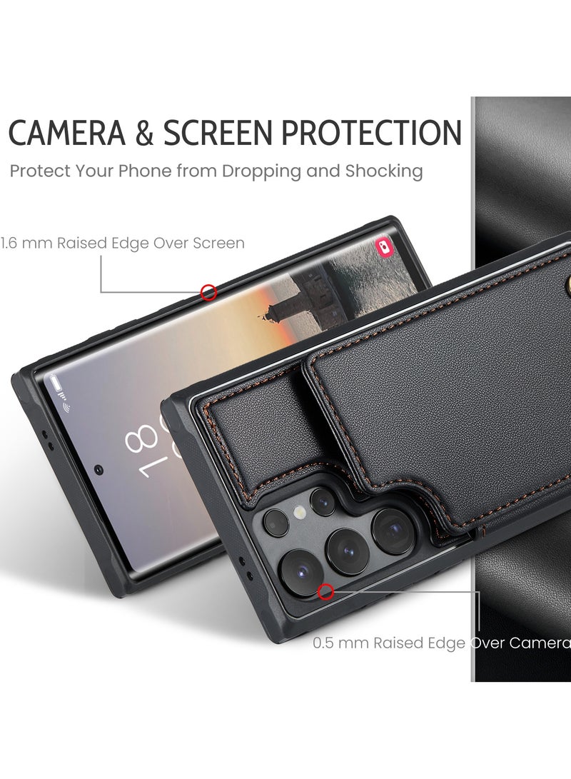 CaseMe Wallet Case for Samsung Galaxy S24 Ultra , Premium Handmade Durable PU Leather Slim Shockproof Case with [Double Magnetic Clasp] [Card Holder] [Kickstand] [RFID Blocking] (Black) - Image 2