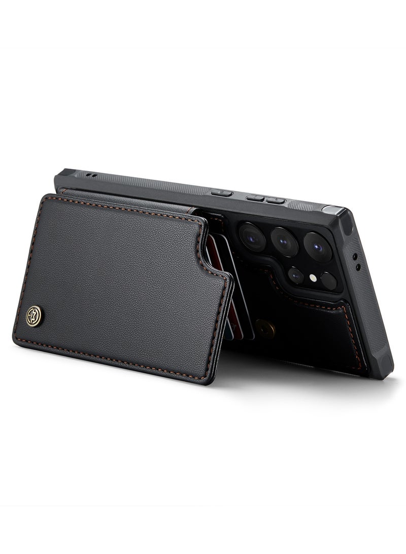 CaseMe Wallet Case for Samsung Galaxy S24 Ultra , Premium Handmade Durable PU Leather Slim Shockproof Case with [Double Magnetic Clasp] [Card Holder] [Kickstand] [RFID Blocking] (Black) - Image 5