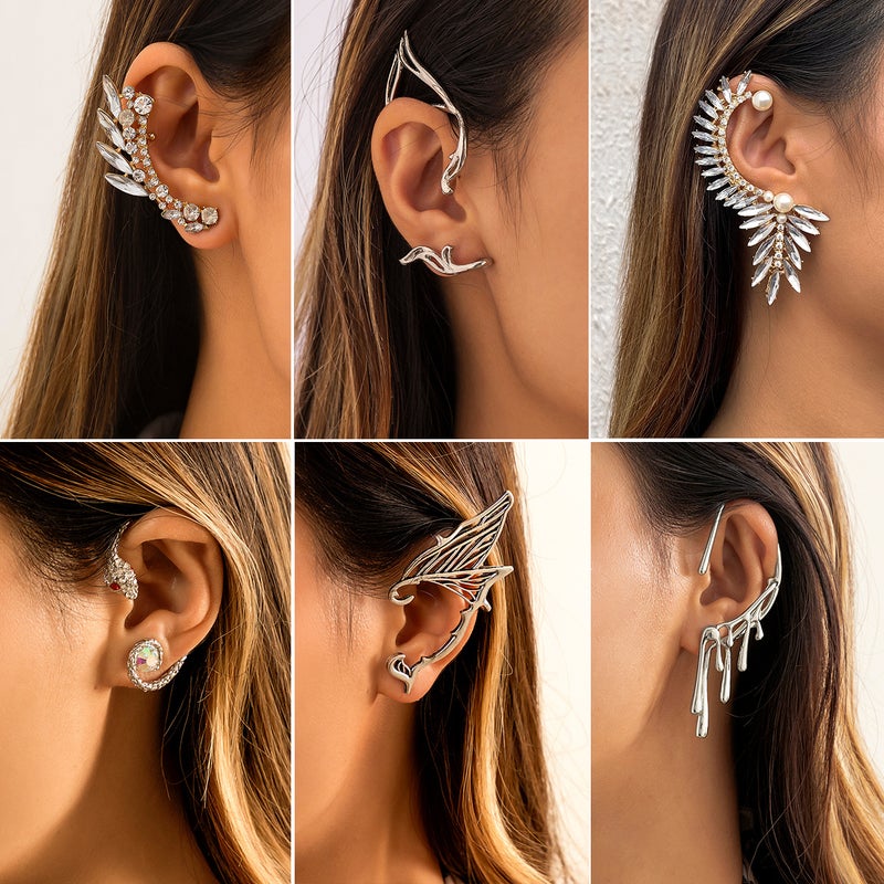 SHIXIN European and American Style Earrings, Unique Elf Design with Rhinestone, Trendy Ear Clip for Women - Image 1