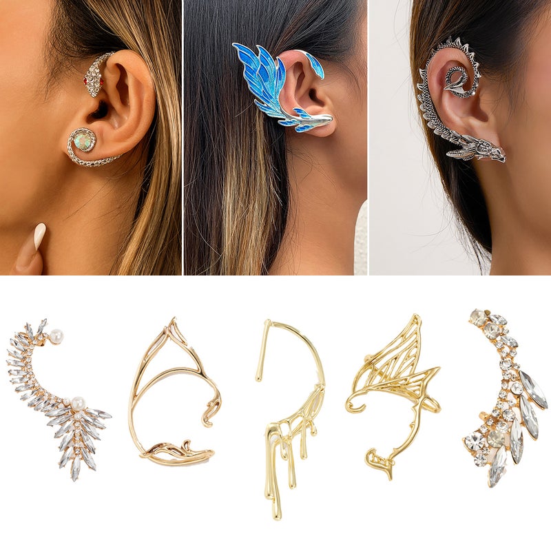 SHIXIN European and American Style Earrings, Unique Elf Design with Rhinestone, Trendy Ear Clip for Women - Image 3