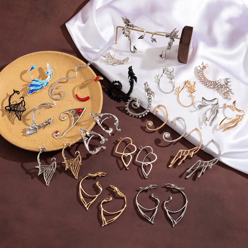 SHIXIN European and American Style Earrings, Unique Elf Design with Rhinestone, Trendy Ear Clip for Women - Image 2