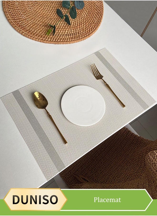 DUNISO PVC Placemat 4 PCS Of Non-Slip Place Mats,Woven pvc Table Mats Waterproof Washable Table Mat Heat Resistant Non Slip Placemat Leather Placemat for Home Use Hotel Restaurant Cafe Etc grey 45x30 cm  - Image 1