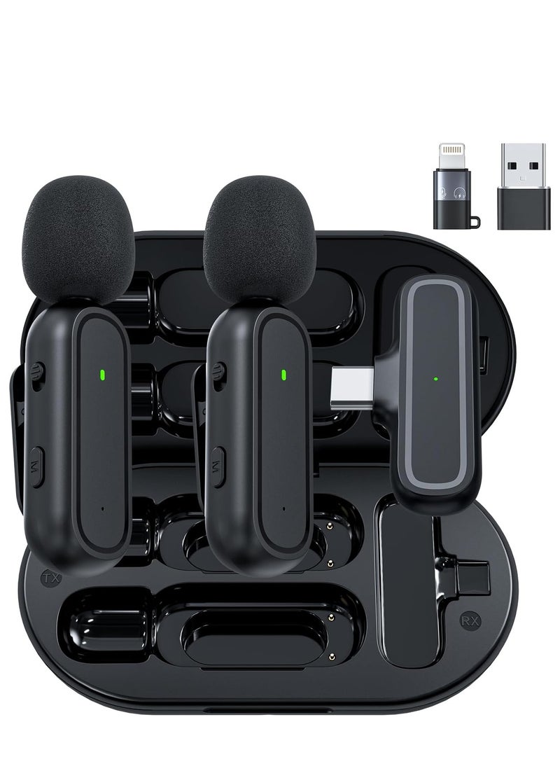 VICTGOAL 2-Pack Wireless Lavalier Microphone for iPhone iPad Android Included Charging Case & Jack Adapter, Noise Reduction Plug-Play Clip on Lapel Mic for Youtuber, Recording,Vlog, Facebook Live Streaming  - Image 1