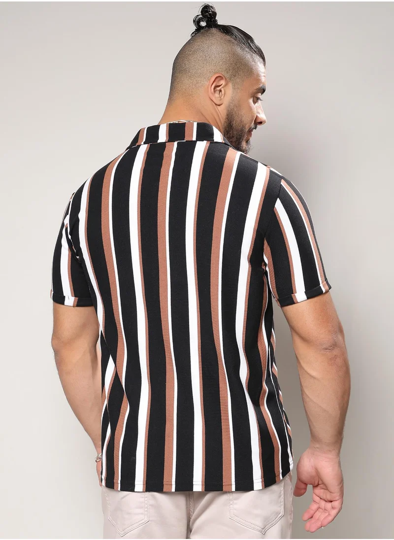 Instafab Plus Barcode Striped Shirt