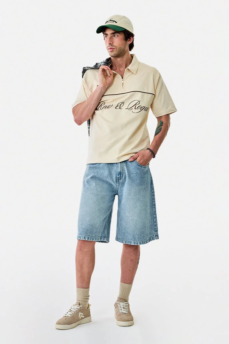 SNITCH Stretch Polo Oversized Graphic Zipper T-Shirt