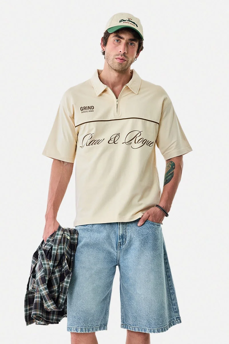 SNITCH Stretch Polo Oversized Graphic Zipper T-Shirt