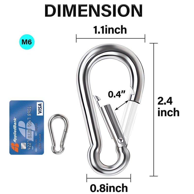 Lsqurel Spring Snap Hook, Lsqurel 304 Stainless Steel Carabiner Steel Clips Keychain Heavy Duty Quick Link for Camping Hiking Traveling (M6 30pcs) - Image 2