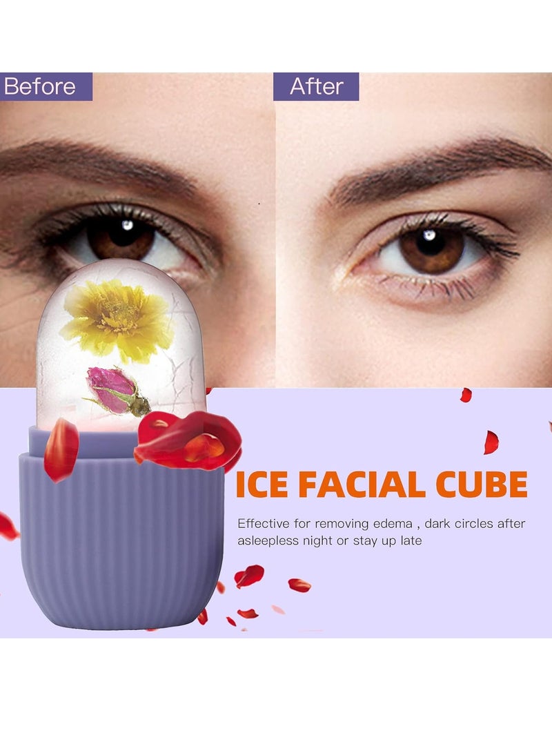 Red Blossom Ice Face Roller Massager, Ice Cube Roller for Face, Eyes and Neck Naturally Conditioning and Skin Care,De-Puff Eye Bags, Reduce Migraine Pain, Reusable Massage Silicone Ice Mold (Purple)  - Image 2