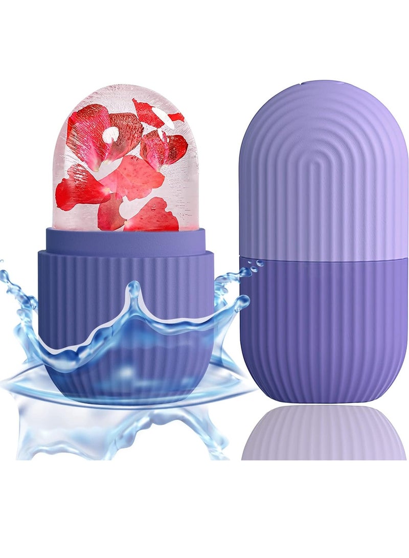Red Blossom Ice Face Roller Massager, Ice Cube Roller for Face, Eyes and Neck Naturally Conditioning and Skin Care,De-Puff Eye Bags, Reduce Migraine Pain, Reusable Massage Silicone Ice Mold (Purple)  - Image 1