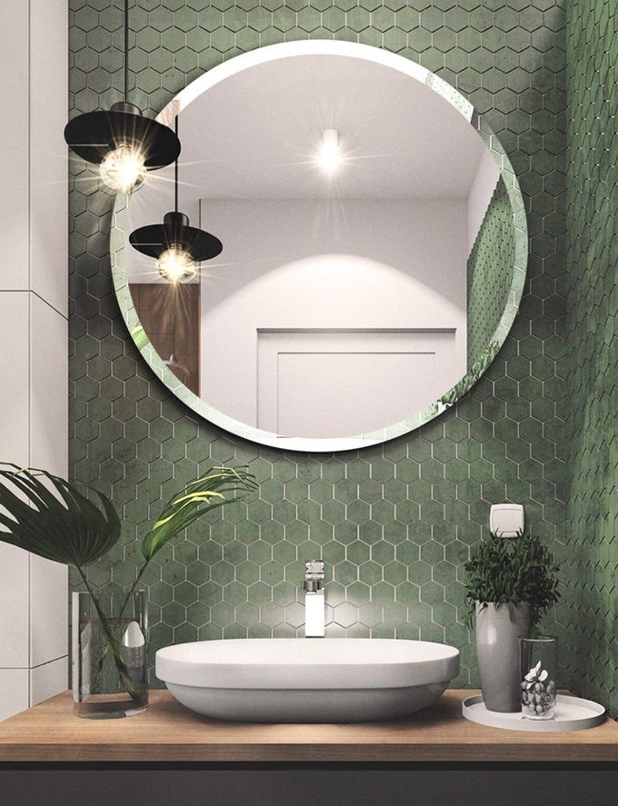 22 X 22 ROUND FRAMELESS MIRROR WITH BEVELED EDGES SUITABLE FOR BATHROOM