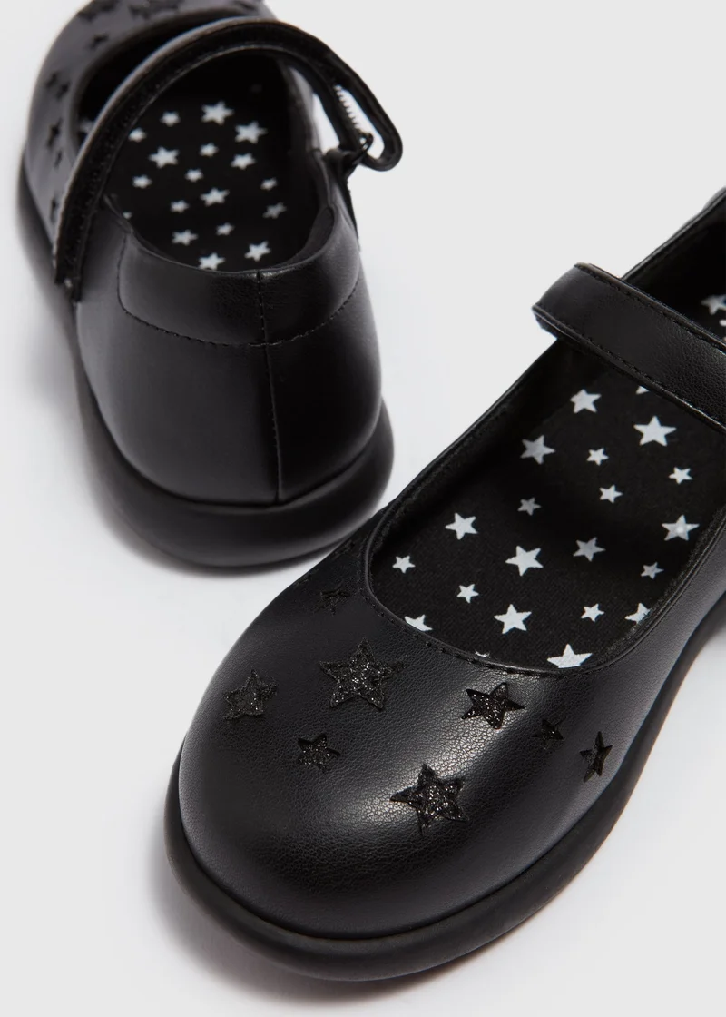 Matalan Girls Black Mary Jane Star School Shoes