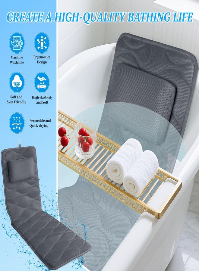 TranquilRelax Bath Pillow for Tub with Laundry Bag & 17 Non-Slip Suction Cups, Extra Thick and Soft Bathtub Pillow for Head, Neck & Shoulder Support, 56" x 16" Grey - Image 4