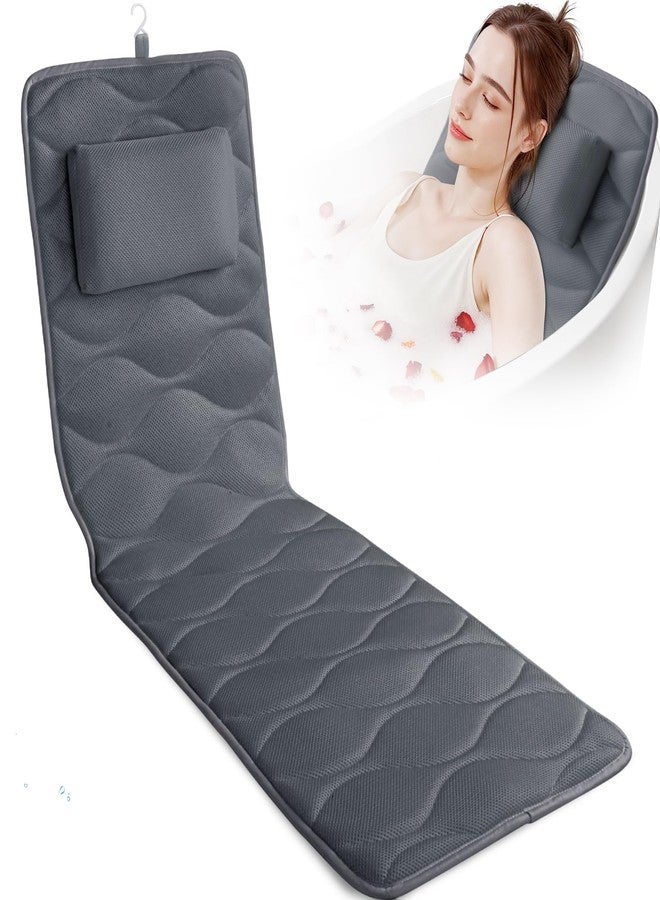 TranquilRelax Bath Pillow for Tub with Laundry Bag & 17 Non-Slip Suction Cups, Extra Thick and Soft Bathtub Pillow for Head, Neck & Shoulder Support, 56" x 16" Grey - Image 1