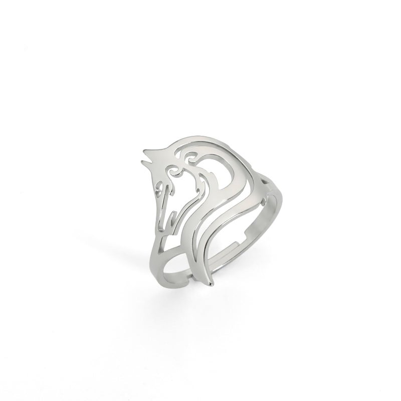 VASSAGO Adjustable Stackable Rings Stainless Steel Animal Finger Ring Wolf Dog Fox Head Rings Rock Punk Style Gothic Biker Ring for Men Women, adjustable, Stainless Steel - Image 1
