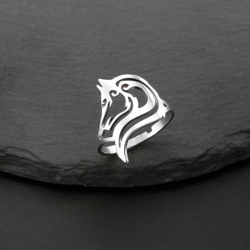VASSAGO Adjustable Stackable Rings Stainless Steel Animal Finger Ring Wolf Dog Fox Head Rings Rock Punk Style Gothic Biker Ring for Men Women, adjustable, Stainless Steel - Image 4