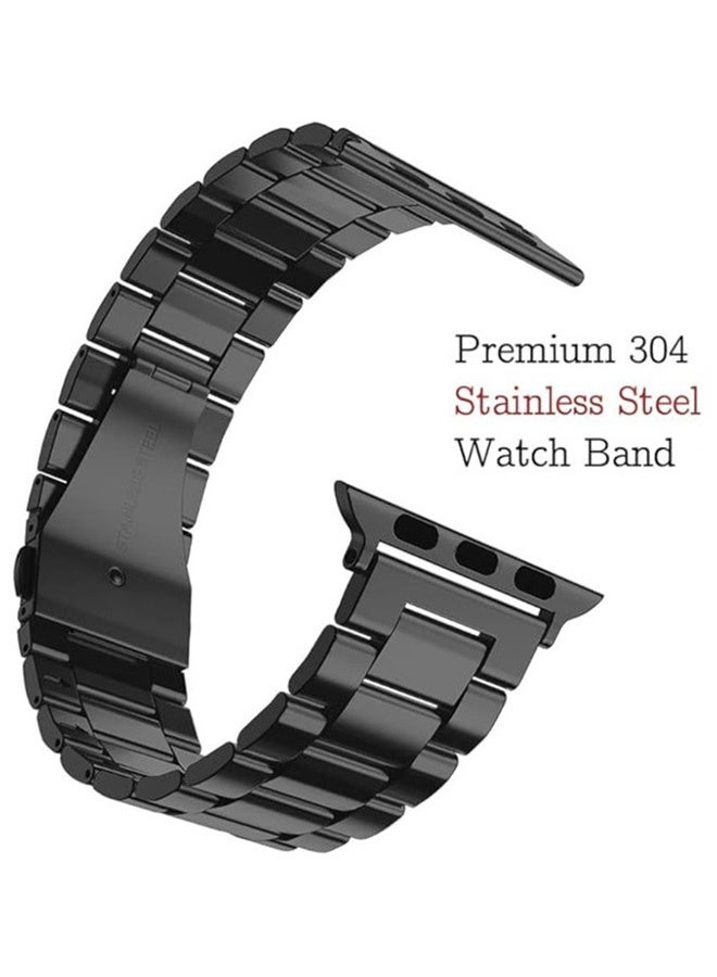 سوار من الفولاذ المقاوم للصدأ مع أداة قابلة للتعديل لساعة Apple Watch 42 44 45 46 49 مم متوافق مع Ultra 2 Ultra SE Series 9 8 7 6 5 4 3 2 1، تصميم أسود أنيق للرجال والنساء للاجتماعات المكتبية وتجمعات العيد والاستخدام اليومي - Image 5