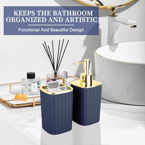 RRM 2PCS Bathroom Accessories Set, Navy Blue Bathroom Accessories Include Soap Dispenser and Toothbrush Holder for Boho Bathroom Decor - Image 5