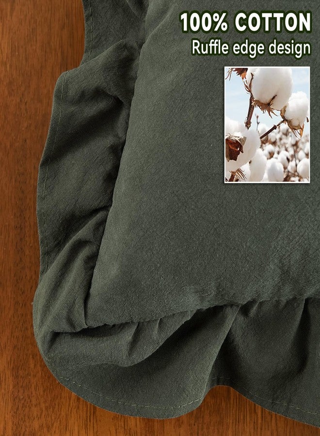 AmHoo Pack of 2 Throw Pillow Covers 100% Cotton Pre Washed Ruffle Decorative Pillowcase Cushion for Couch Sofa Bedroom 16 x 16-Inch Green - Image 2