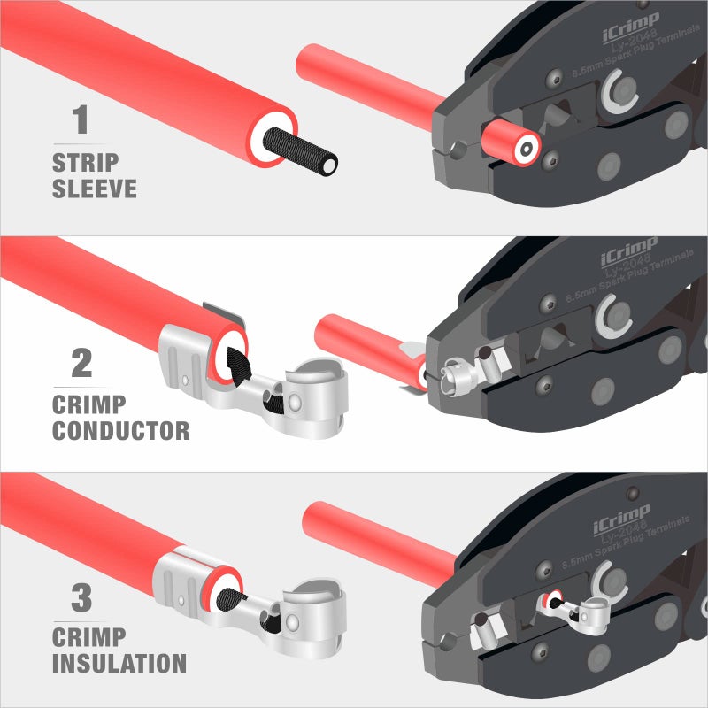 IWISS iCrimp Spark Plug Wire Crimper, Ratchet Wire Crimping and Stripping Tool for Spark Plug Ignition Wire and Terminals Dia. 7.0-8.5mm - Image 3