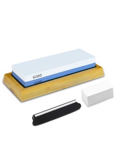 Aideli Double-Sided #1000/#6000 Knife Sharpening Stone Non-slip Whetstone Rubber Base Bamboo Non-slip Base with Non-slip Silicon Base Flattening Guide Angle Guide  - Image 1