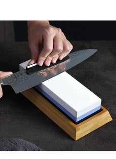 Aideli Double-Sided #1000/#6000 Knife Sharpening Stone Non-slip Whetstone Rubber Base Bamboo Non-slip Base with Non-slip Silicon Base Flattening Guide Angle Guide  - Image 3