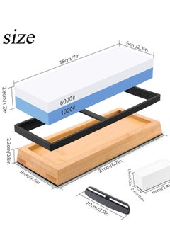 Aideli Double-Sided #1000/#6000 Knife Sharpening Stone Non-slip Whetstone Rubber Base Bamboo Non-slip Base with Non-slip Silicon Base Flattening Guide Angle Guide  - Image 4