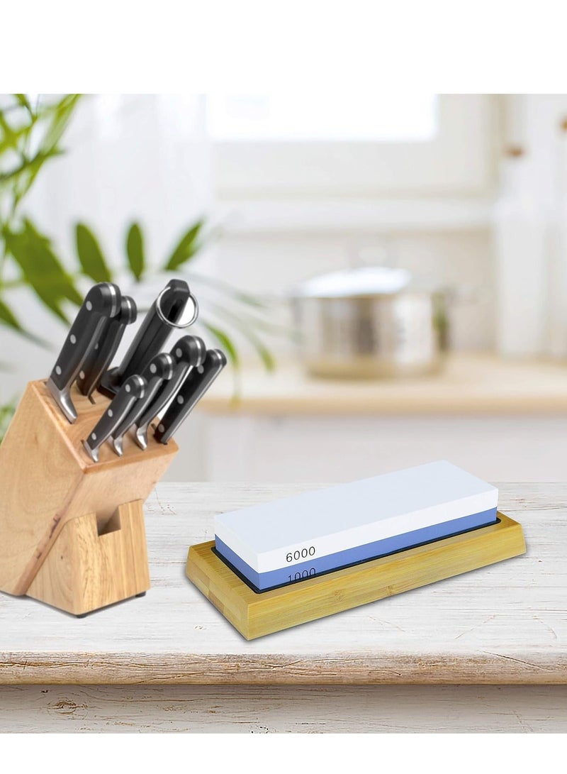 أديلي حجر سن السكاكين ذو الوجهين رقم 1000/1000/رقم 6000 حجر سن السكاكين غير قابل للانزلاق قاعدة مطاطية قاعدة من الخيزران غير قابلة للانزلاق مع قاعدة من السيليكون غير قابلة للانزلاق دليل تسطيح الزاوية - Image 5