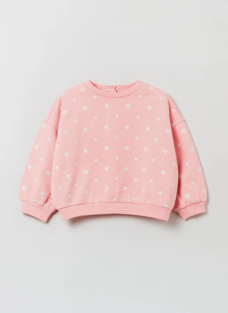 او في اس Ovs Housebrand Cotton Sweatshirt With Small Flowers Embroidery