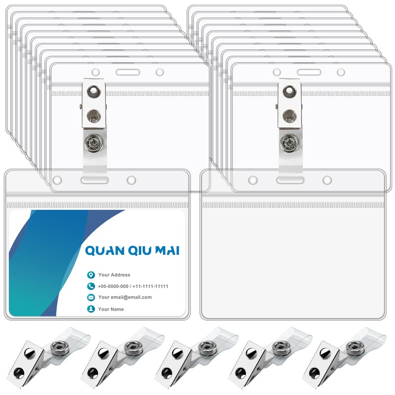 GOLF Name Tags with Clips,50 Set Name Badge Holders and Metal Clips Clear PVC Horizontal Name Tag ID Card with Clip Waterproof ID with Clips - Image 1