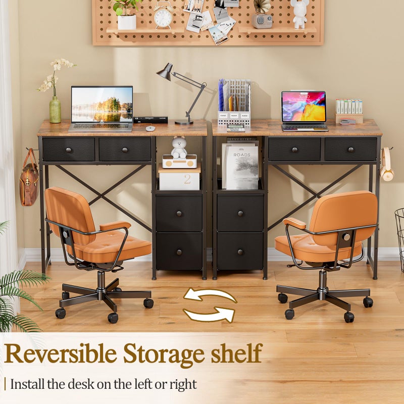 3IngSeagulls Small Computer Desk with 4 Fabric Drawers, Simple Writing Desk for Home Office, Compact Study Desks for Small Spaces, Kids Desk Study for Bedroom, Rustic Brown - Image 4