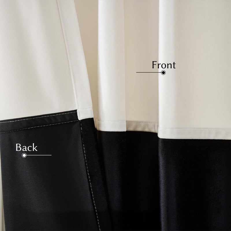 BULBUL Velvet Curtains 96 inches Long for Living Room Cream Ivory Black,2 Panels Blackout Curtains Modern Color Block Back Tab Rod Pocket Soundproof Drapes for Bedroom Window Decor - Image 5