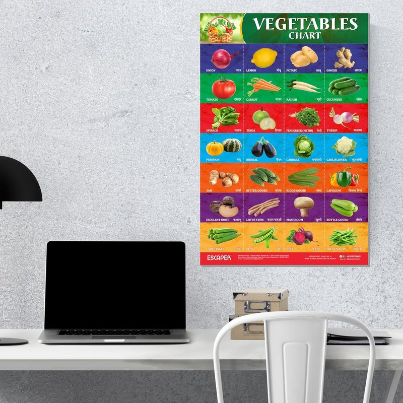 ESCAPER لوحات تعليمية للخضروات للأطفال، لوحات لتعلم الأطفال (11.5 × 17.5 بوصة)، مواد دراسية للأطفال، كتب تعليمية للأطفال، ملصقات تعليمية - Image 4