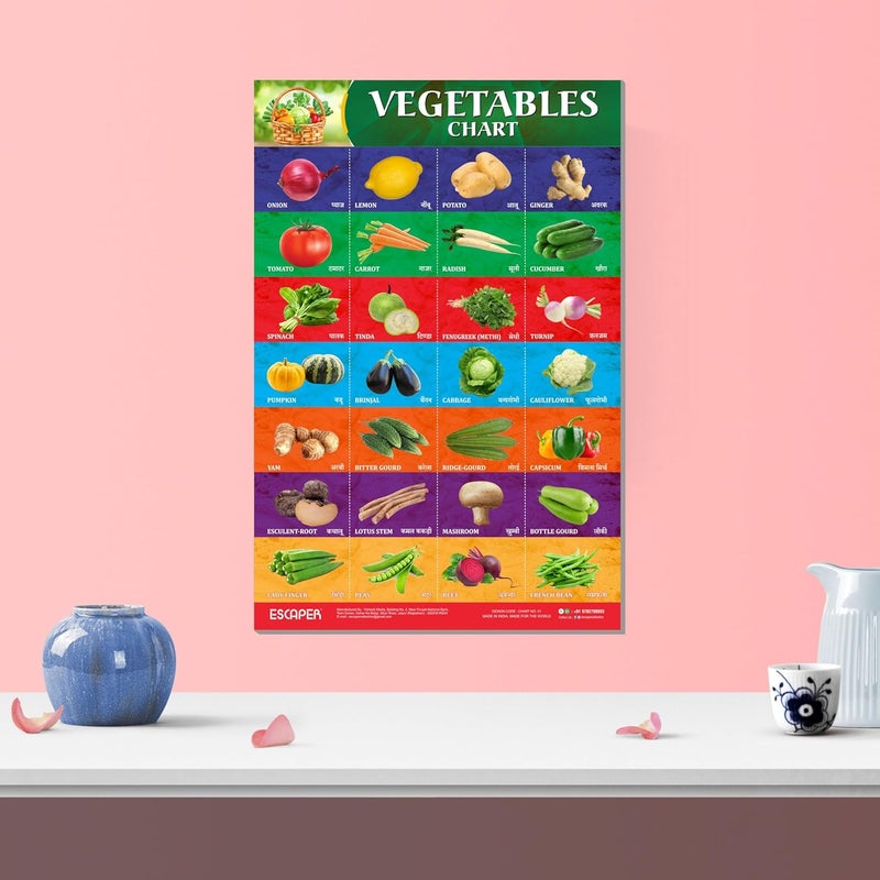 ESCAPER لوحات تعليمية للخضروات للأطفال، لوحات لتعلم الأطفال (11.5 × 17.5 بوصة)، مواد دراسية للأطفال، كتب تعليمية للأطفال، ملصقات تعليمية - Image 5