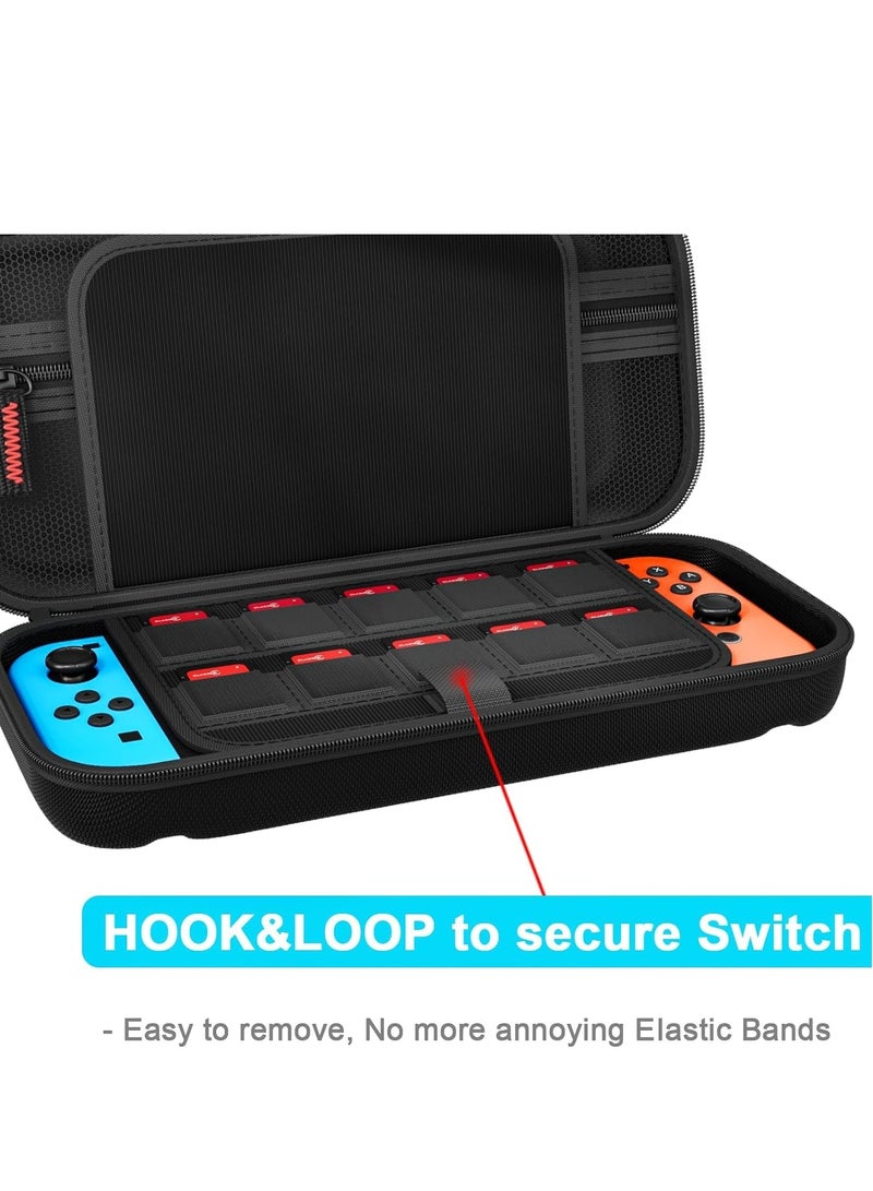 SYOSI Switch Case Compatible with Nintendo Switch/Switch OLED - Carrying 20 Game Cartridges, Protective Hard Shell Travel Pouch for Console & Accessories, Black - Image 2