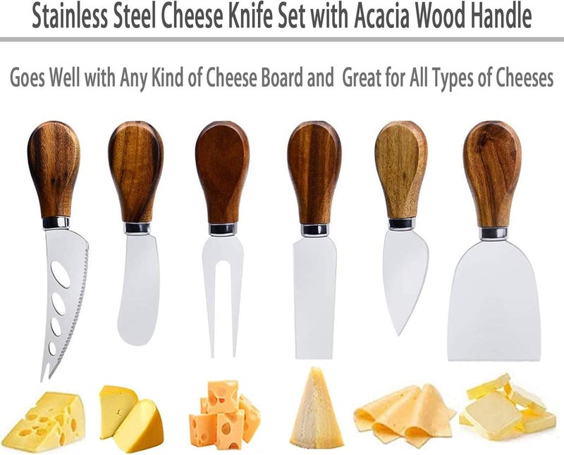 KT-GARY Cheese Knives Set, 6-Piece Stainless Steel Cheese Knife Collection with Cheese Slicer Cheese Cutter Cheese Fork,Cheese Spreading Knife for Charcuterie Boards and Cutlery Gift Set - Image 2