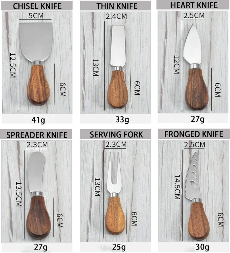 KT-GARY Cheese Knives Set, 6-Piece Stainless Steel Cheese Knife Collection with Cheese Slicer Cheese Cutter Cheese Fork,Cheese Spreading Knife for Charcuterie Boards and Cutlery Gift Set - Image 3