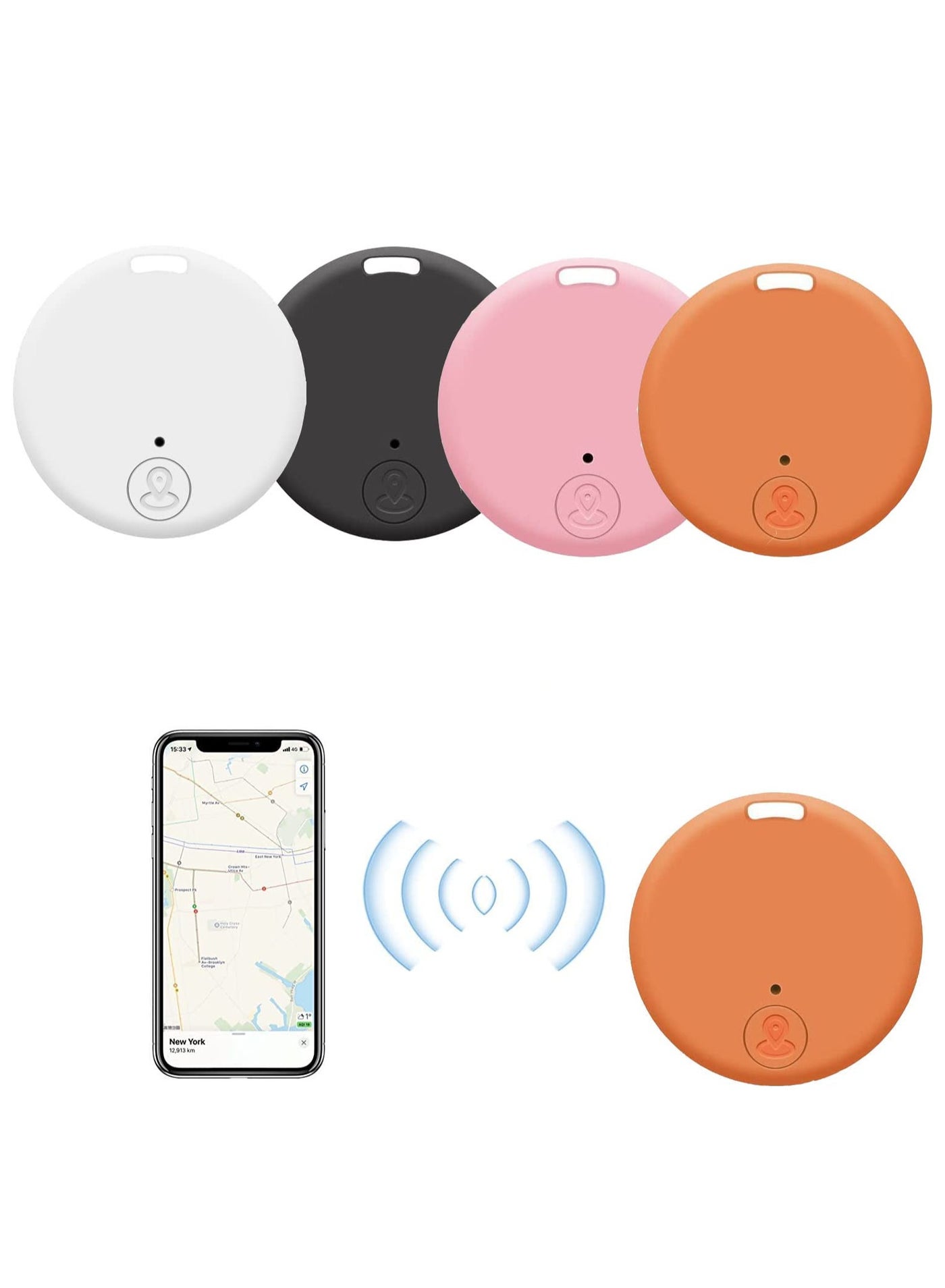 4 Pack Bluetooth Key Finder Locator, Mini Anti Lost Item Finder Tag Key Tracker Alarm For Pet, Key, Wallet, Luggage, Compatible With Ios And Android, with Key Ring (White, Black, Pink, Oranger, Round)